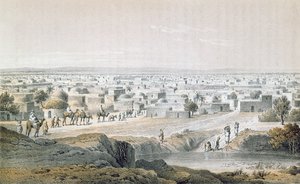 Kano, Nigeria, 1851, från "Resor och upptäckter i Nord- och Centralafrika" av Heinrich Barth (1821-65) publicerad 1857 (färgstick)
